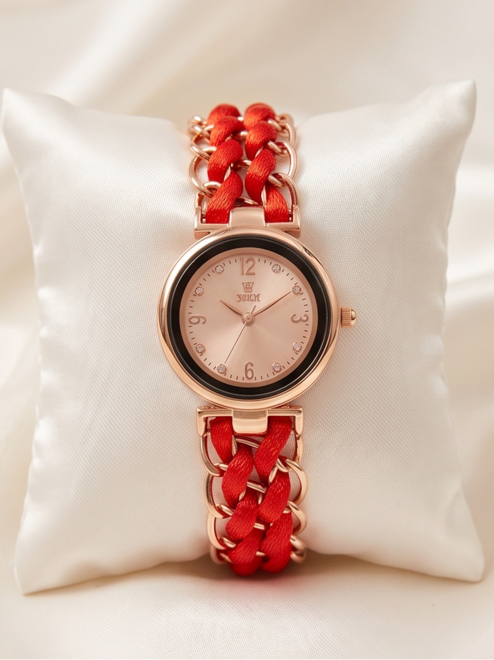 Invicta Red Chain-Link Women's Watch with Braided Band